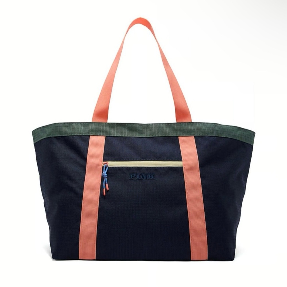 PINK Victoria's Secret Blue and Pink Travel Bag with Durable Straps